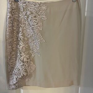 Midnight Velvet Beige Lace Pencil Skirt